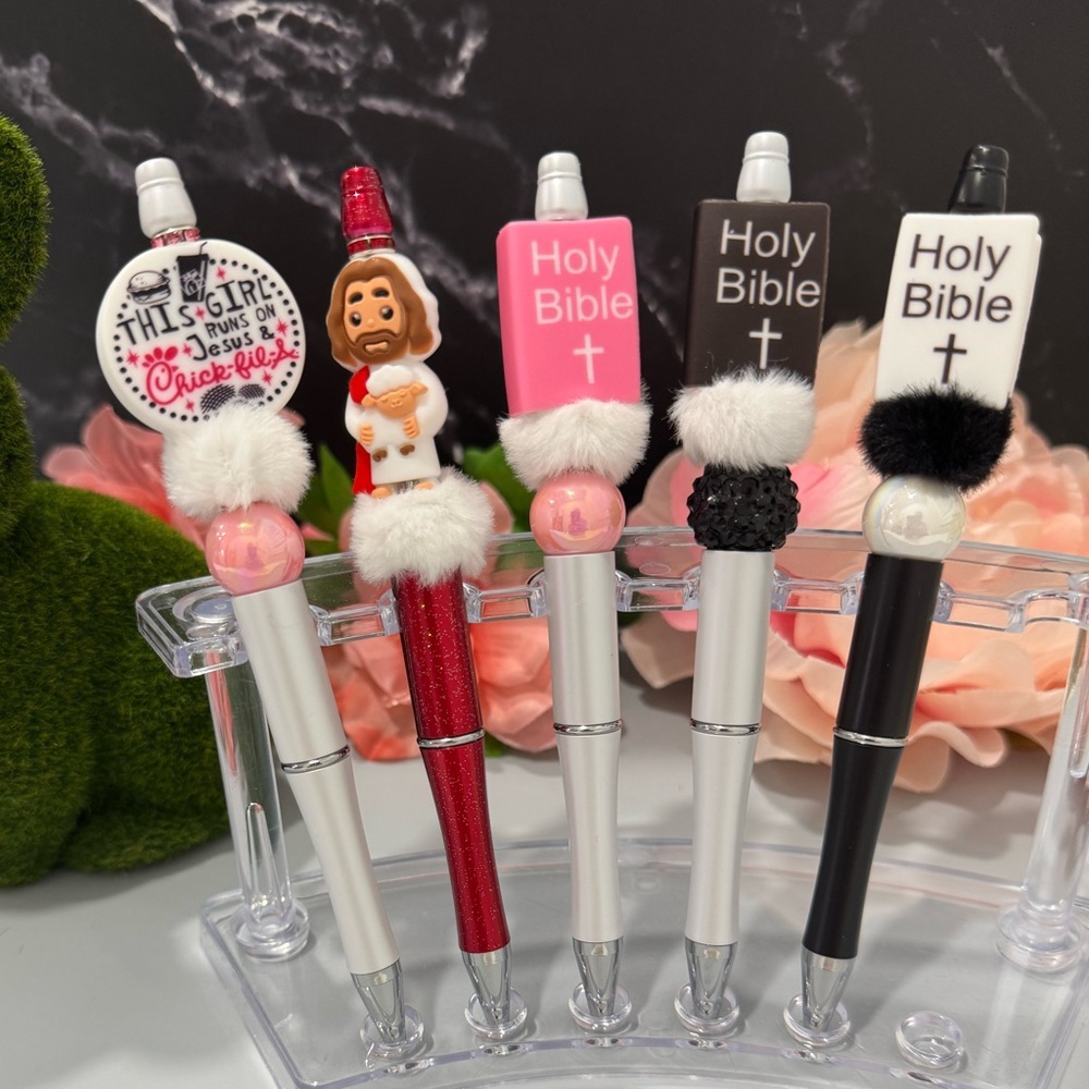 Decorative Religious  Pen Set - Pink, Red, White, Black